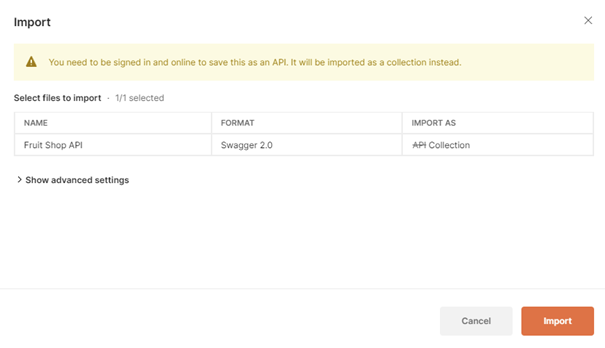 Abb 8 – Postman File-Import Dialog (2)