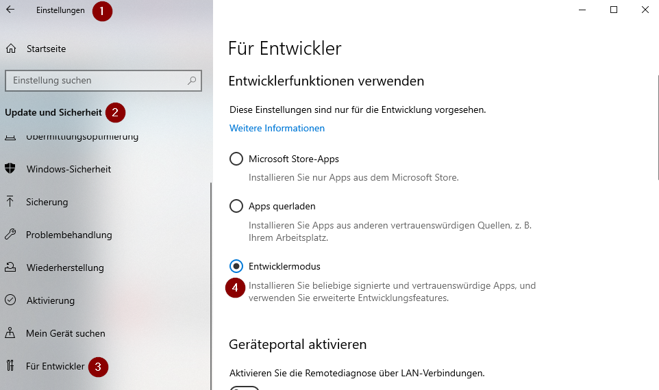 Selenium WebDriver für Edge über Windows 10 Systemeinstellungen herunterladen 