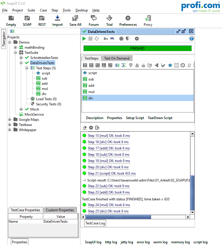 Ausführung Testset beim Use Case SOAP UI