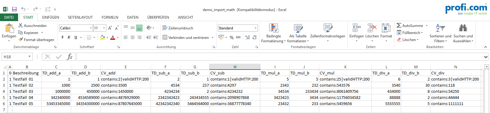 Excel Import der Testdaten mit erwarteten Ergebnise beim Use Case SOAP UI